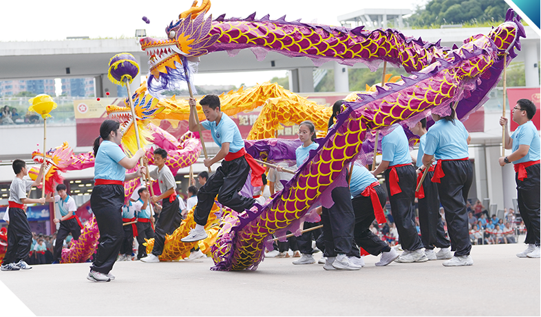 On 1 October 2024, the Security Bureau held the Grand Parade by Disciplined Services and Youth Groups cum Fun Day for Celebrating the 75th Anniversary of the Founding of the People's Republic of China. The IDYL joined the parade together with other disciplined services and youth groups in Chinese-style foot drill and jointly performed lion and dragon dance and Chinese Martial Arts with other youth group members.